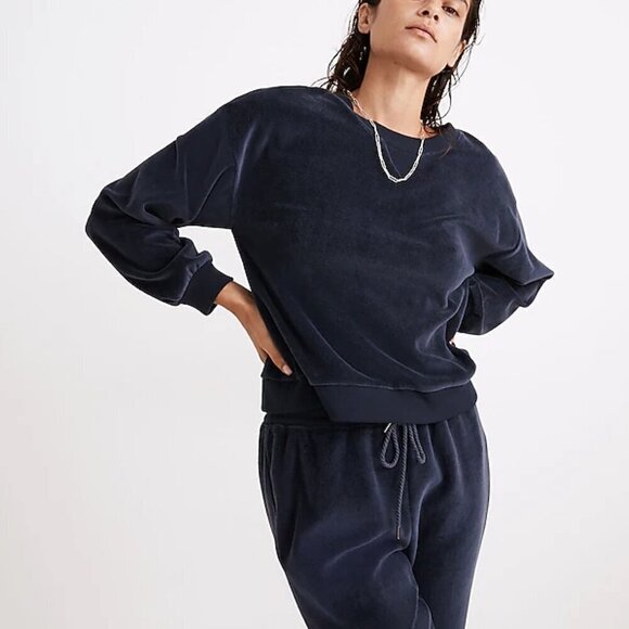 Madewell MWL Navy Blue Plush Velour Crewneck Sweatshirt - Picture 2 of 7